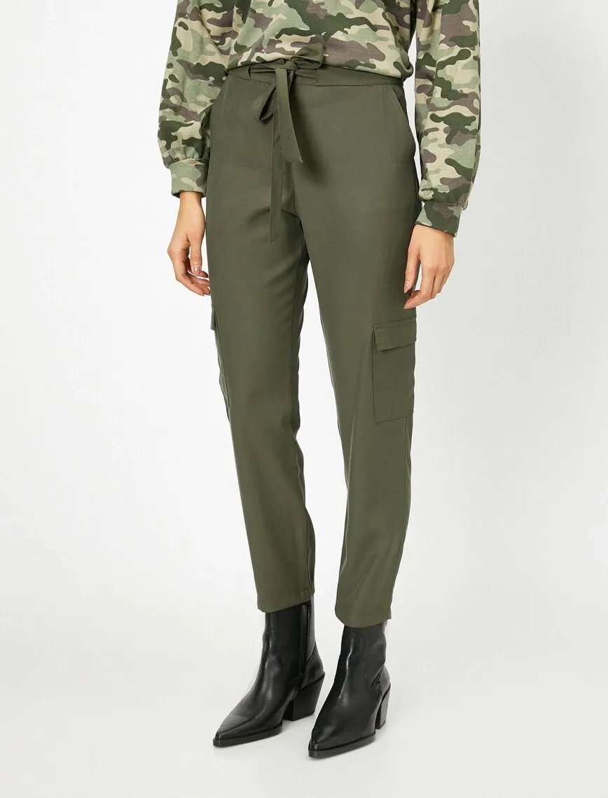 16361 Khaki Tie Waist Cargo Trousers