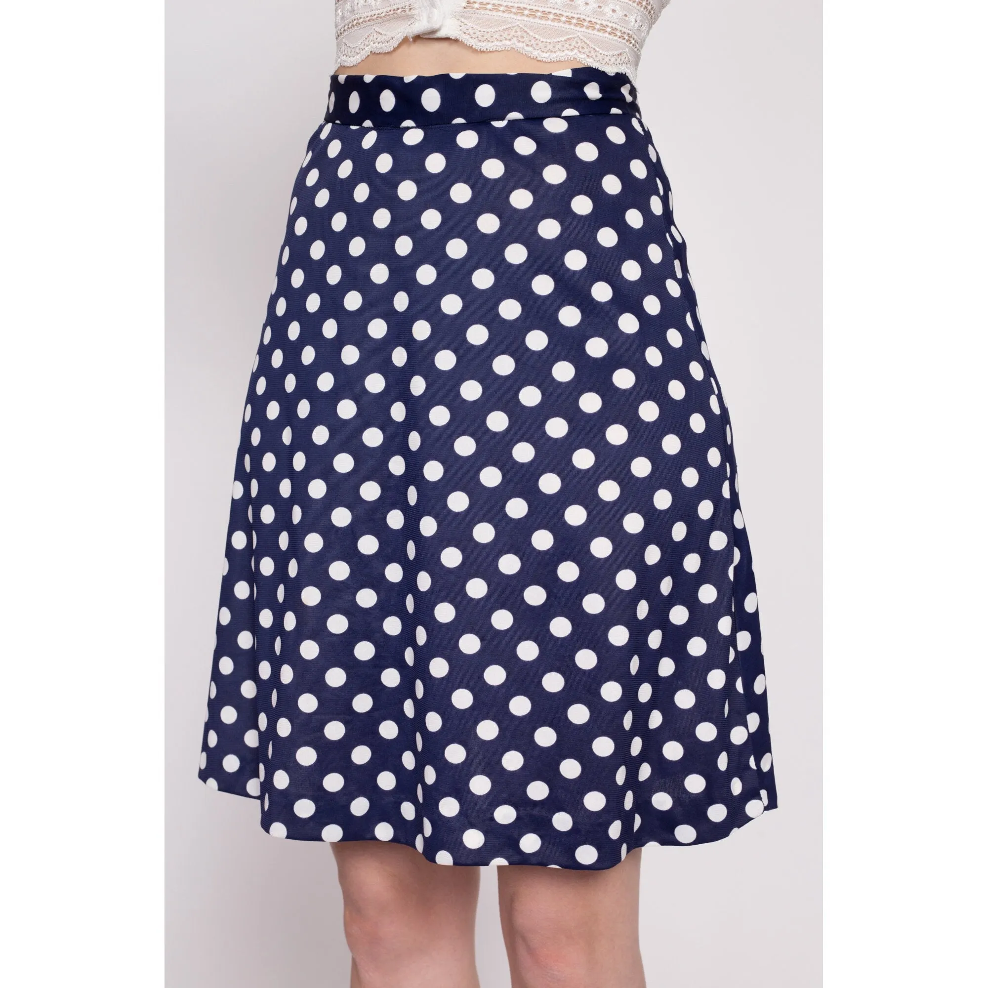 60s 70s Navy Blue Polka Dot Mini Skirt - Extra Small, 25"