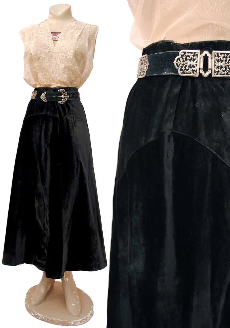 Antique Edwardian Black Velvet Skirt