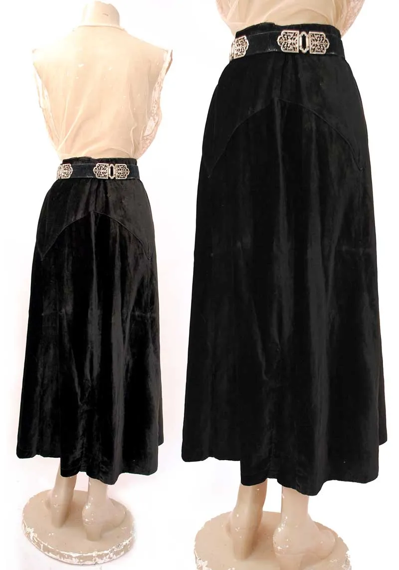 Antique Edwardian Black Velvet Skirt