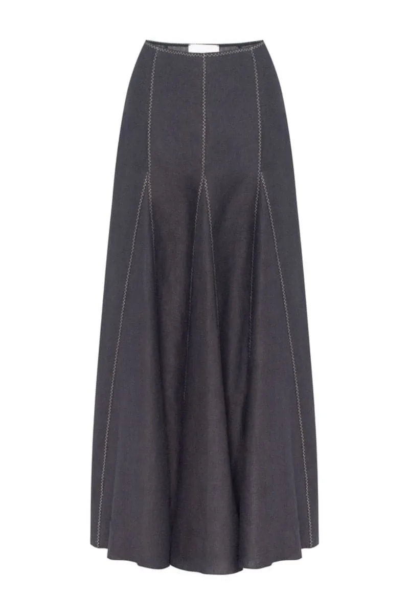 BLACK A-LINE ZIG-ZAG MAXI SKIRT