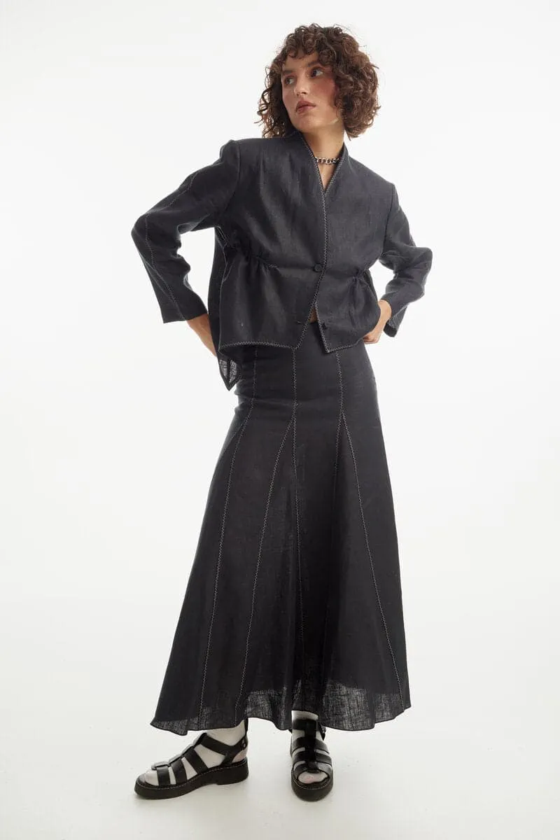 BLACK A-LINE ZIG-ZAG MAXI SKIRT