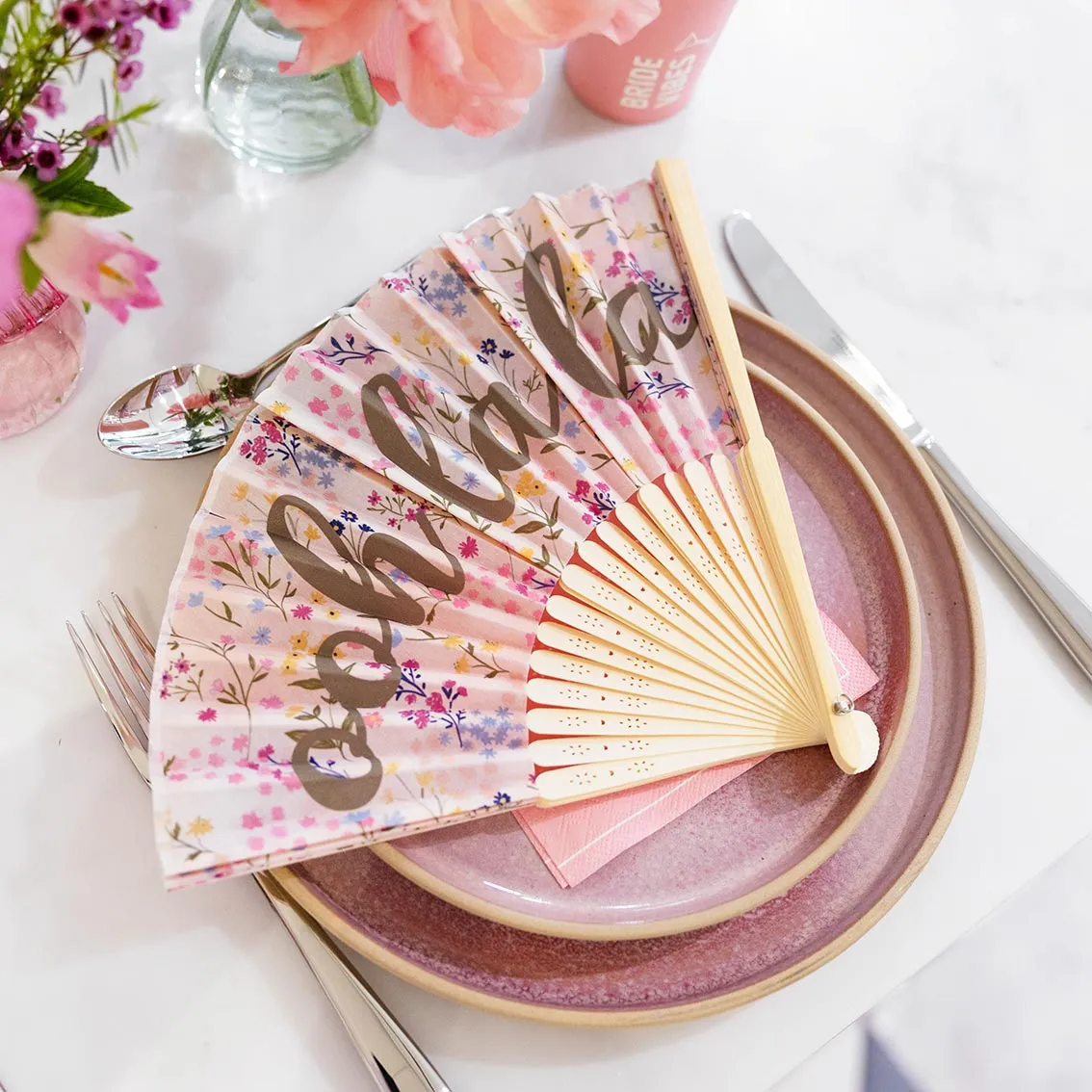 Bridal "Ooh La La" Floral Bamboo Fan