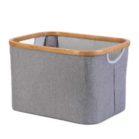 Canvas & Bamboo Storage Bin - Gray