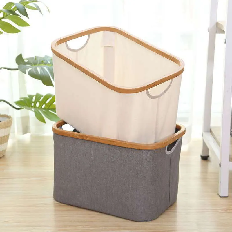 Canvas & Bamboo Storage Bin - Gray