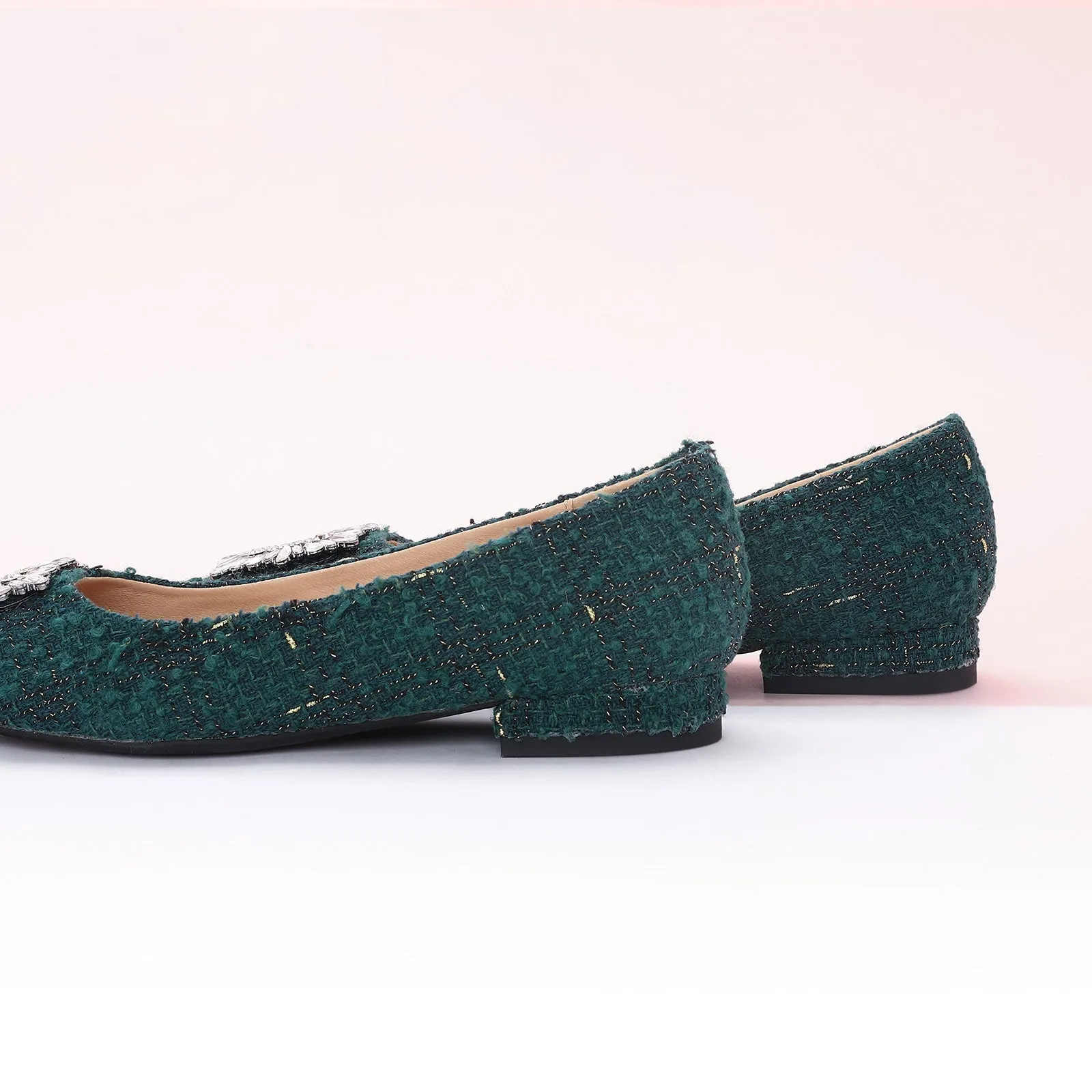 Crystal Buckle Tweed Flats (Aida)