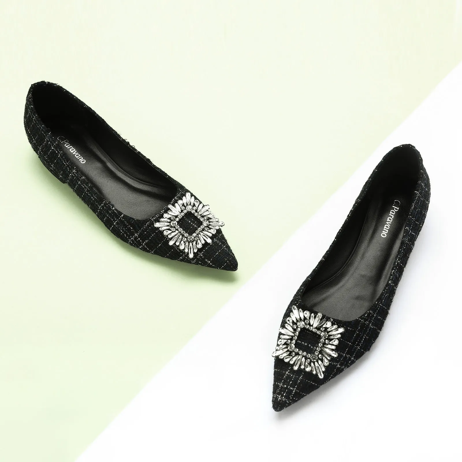 Crystal Buckle Tweed Flats (Aida)