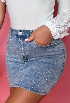 Dazzle Days Mid Blue Diamante Denim Skirt