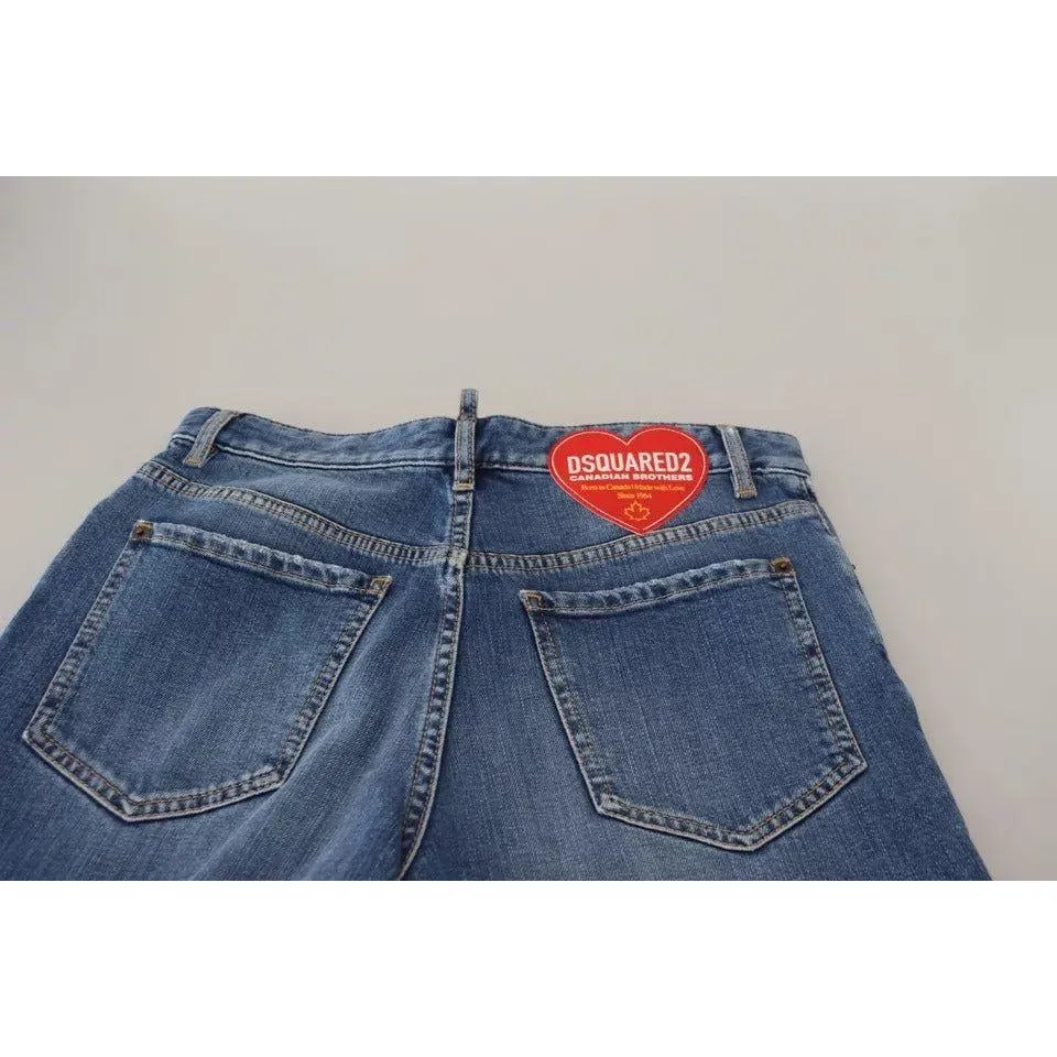 Dsquared² Blue Distressed High Waist Straight Denim Jeans