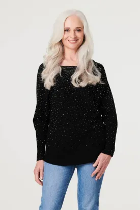 Embellished Long Sleeve Knit Top