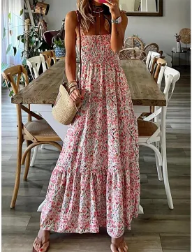 Floral Print Sling Big Swing  Maxi Dress