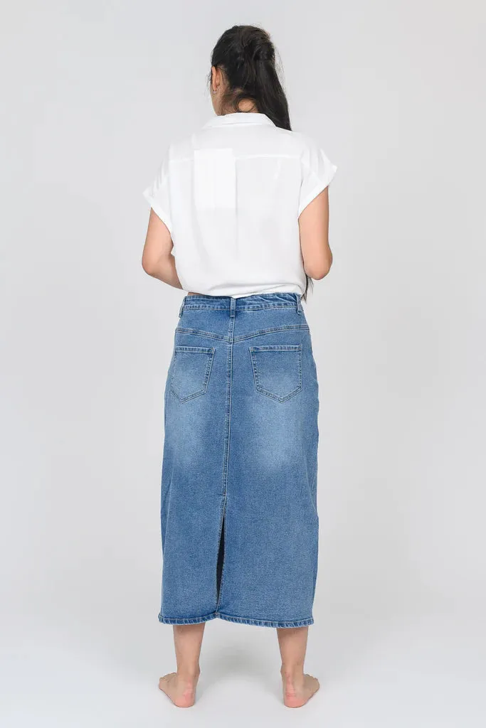 FRONT INSERT BACK SLIT DENIM SKIRT