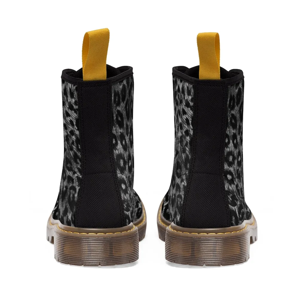 Grey Leopard Animal Print Boots, Wild Leopard Print Women's Laced Up Best Winter Boots