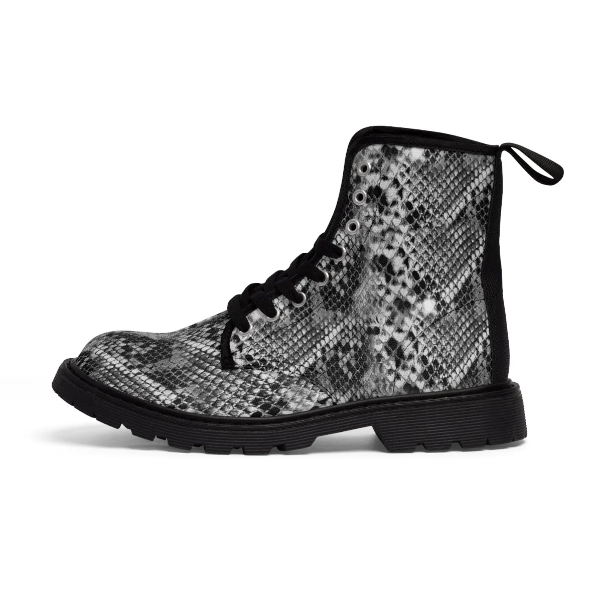 Grey Snake Print Women's Boots, Snake Print Designer Best Winter Boots For Women (US Size 6.5-11)