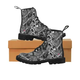 Grey Snake Print Women's Boots, Snake Print Designer Best Winter Boots For Women (US Size 6.5-11)