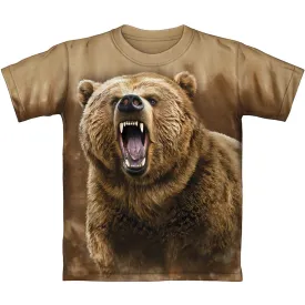 Grizzly Bear Brown Tie-Dye Youth Tee Shirt (Kids Large