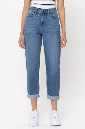 High Rise Double Rolled Cuff Mom Jeans