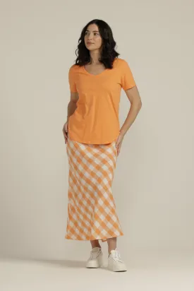 Linen Gingham Bias Cut Skirt Apricot/White