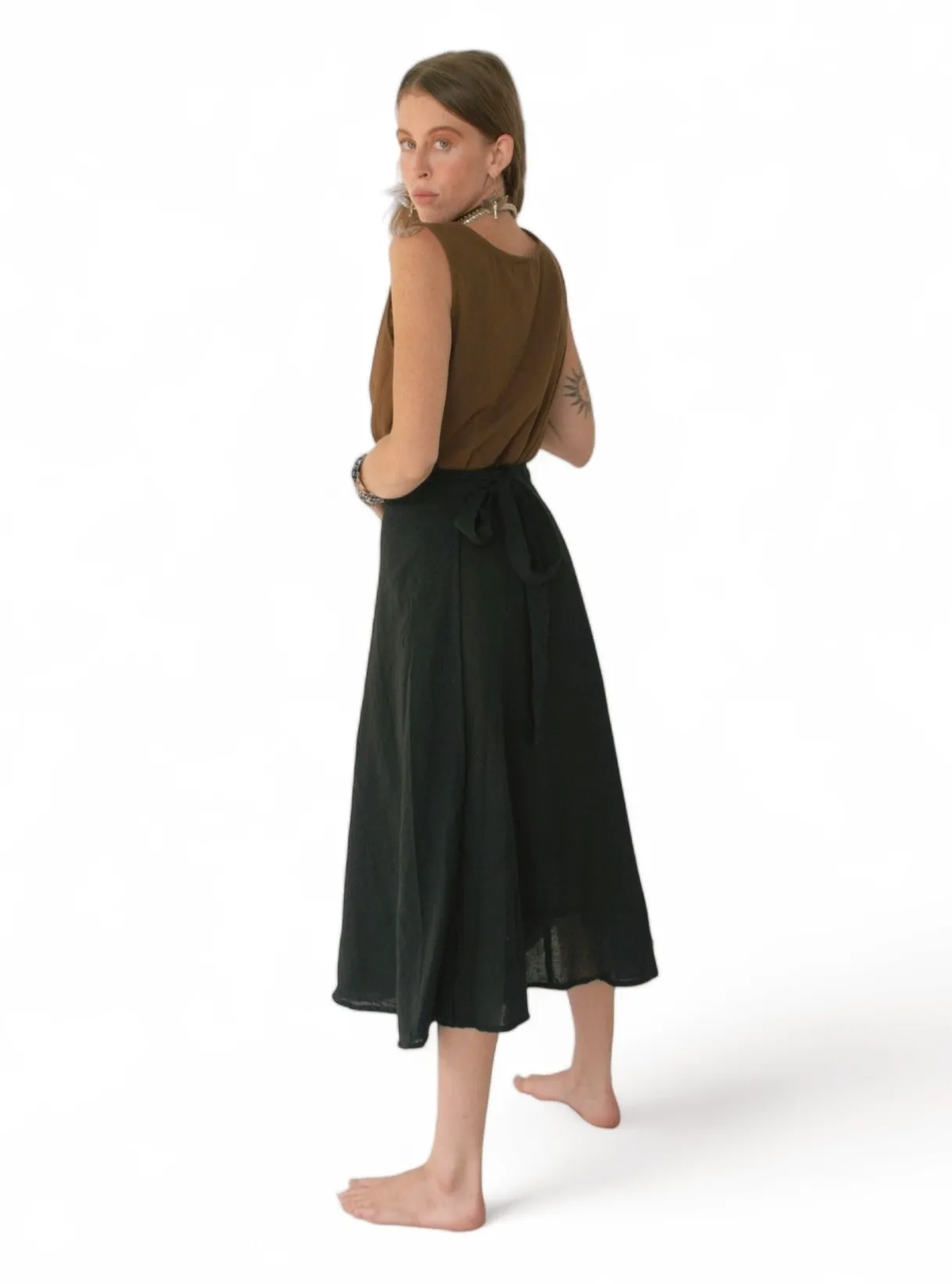 Organic Cotton Black Wrap Skirt