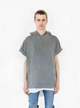 Pigment Dyed Cut-Off Washed Hoodie in Faded Gray