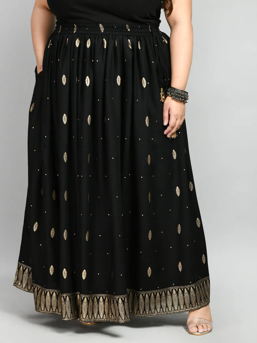 Plus Size Ziya Black Plus Size Gold Skirt