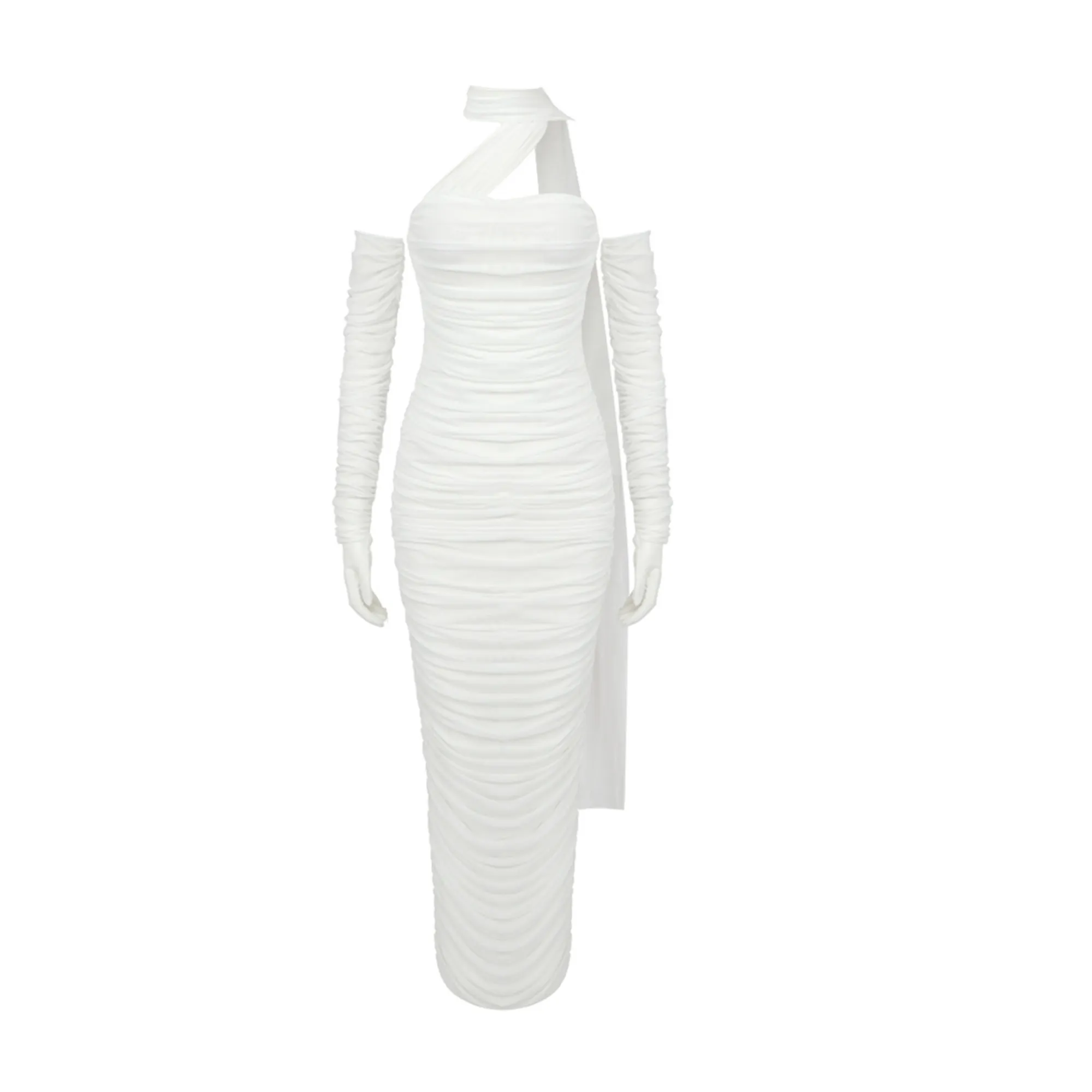 Pre Order:  White Mesh Hanging Neck Ribbon Dress