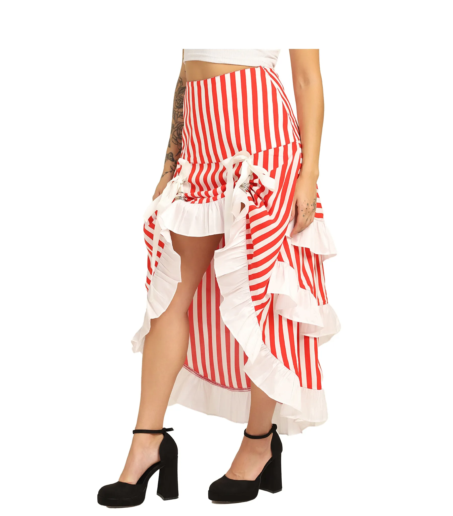 Red Stripe Adjustable High-Low Skirt