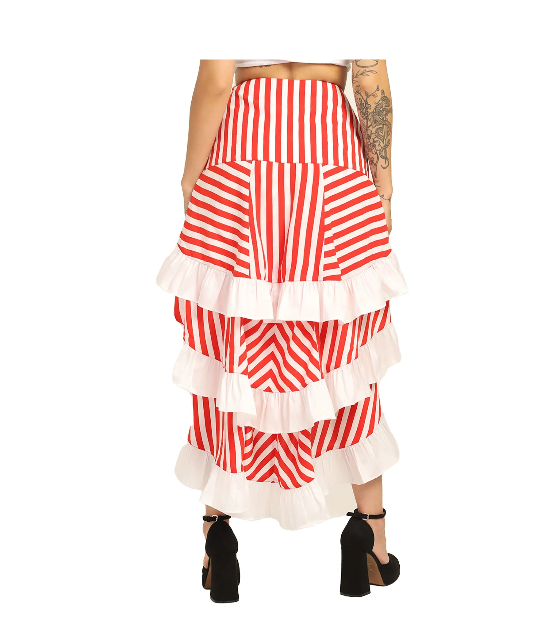 Red Stripe Adjustable High-Low Skirt