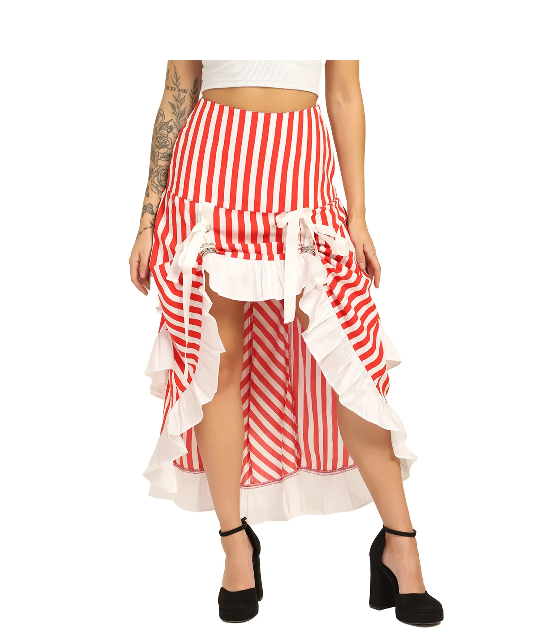 Red Stripe Adjustable High-Low Skirt