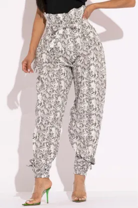 Snake skin printed paper bag style cargo pants