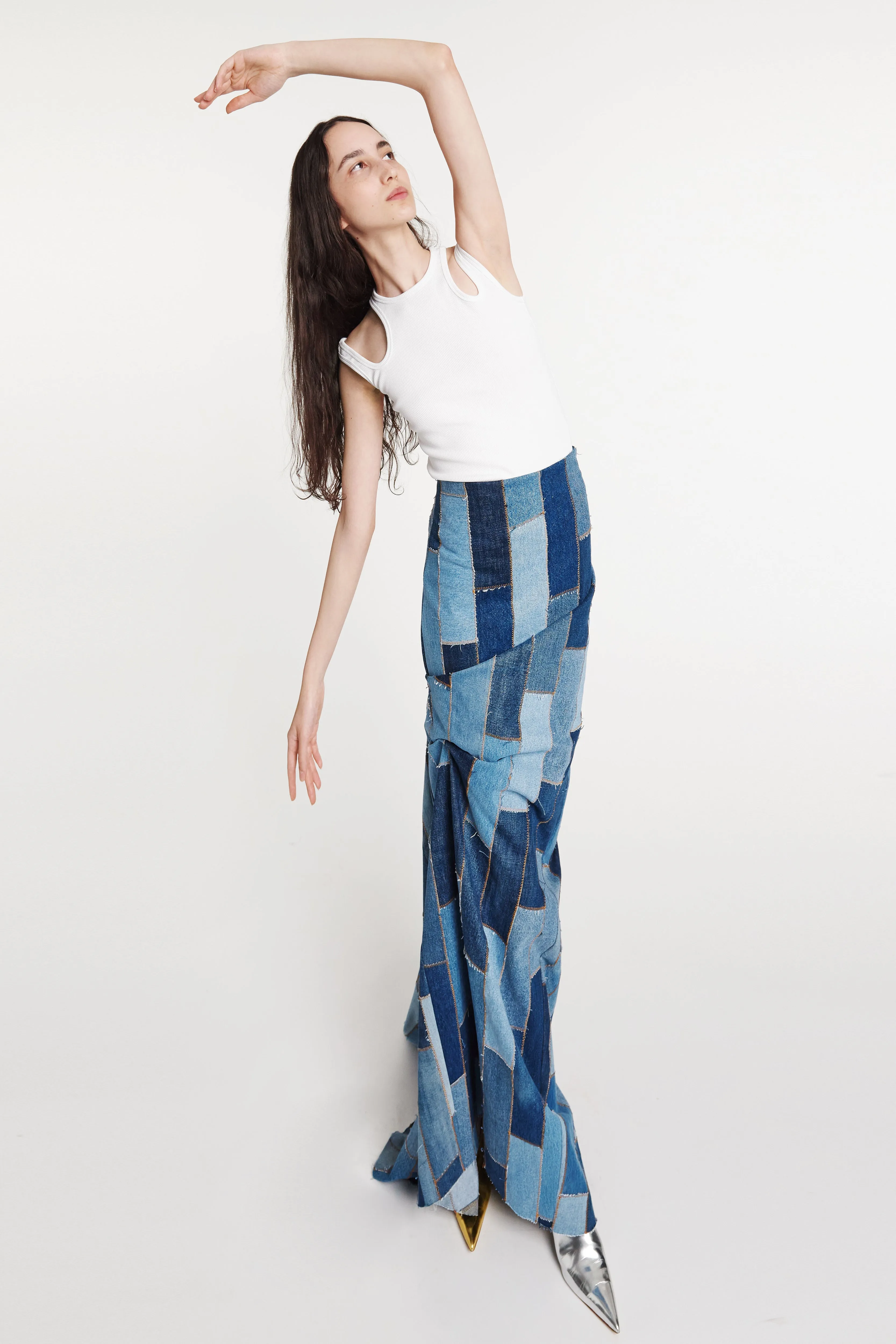 Upcycled Denim Skirt With Back Gathering Blue Denim
