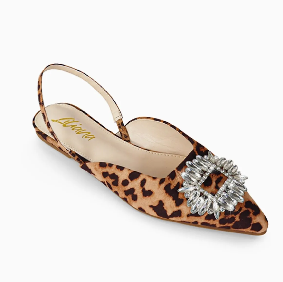 Walk in Style Leopard Pointed Toe Rhinestone Buckle Ballet Flat