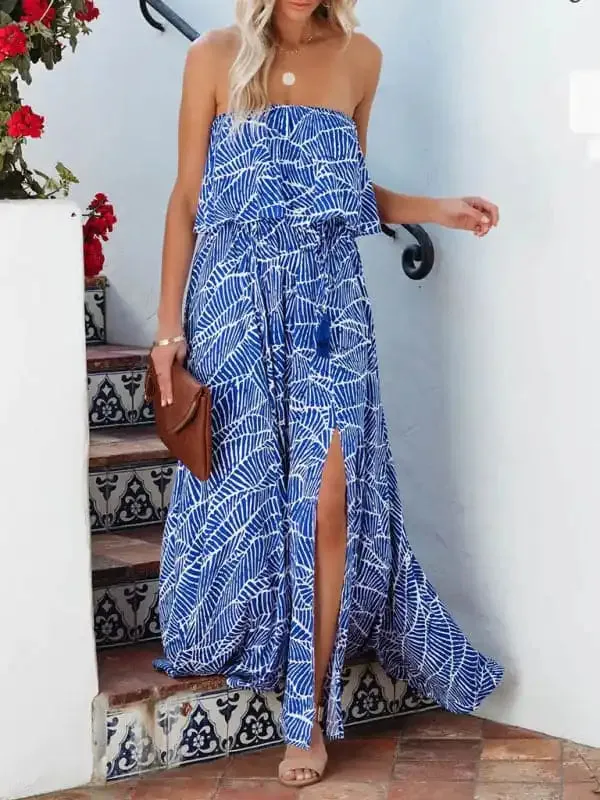 Women’s Printed Strapless Cotton-Poplin Maxi Dress