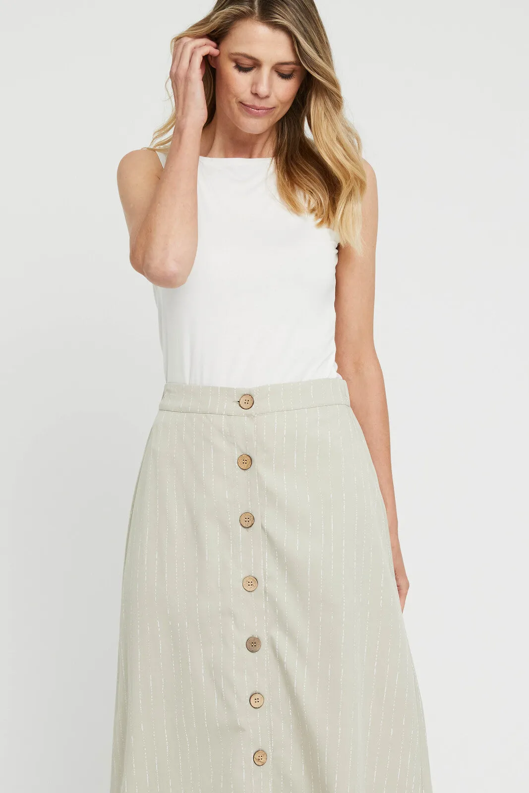 Woven Button Skirt - Organic Pinstripe